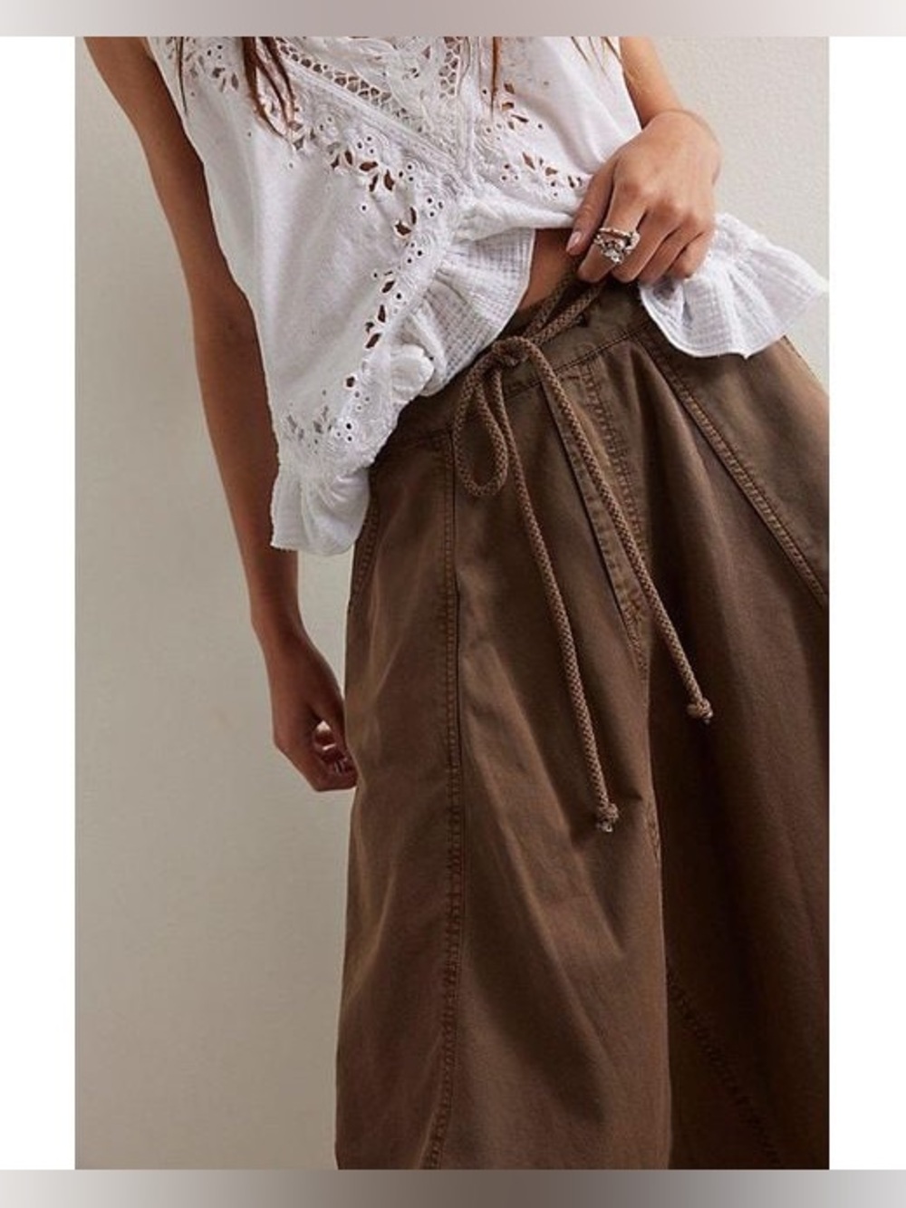 Free People Willow Poplin Midi Maxi Skirt Brown Utility Boho Parachute - Picture 4 of 14